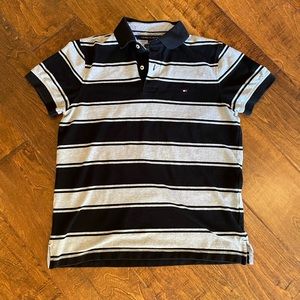 Black and Gray Striped Tommy Hilfiger Polo